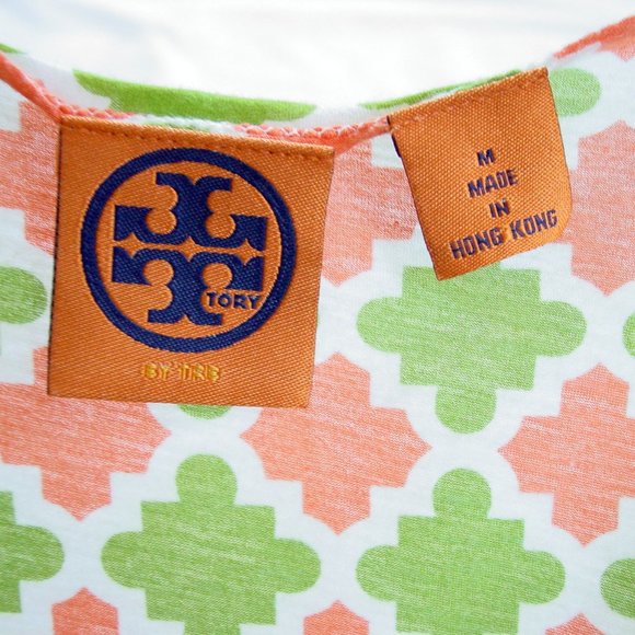 TORY BURCH Green and Orange Logo Scoop Neck Long Sleeve Tissue Tee Top M - Picture 9 of 9